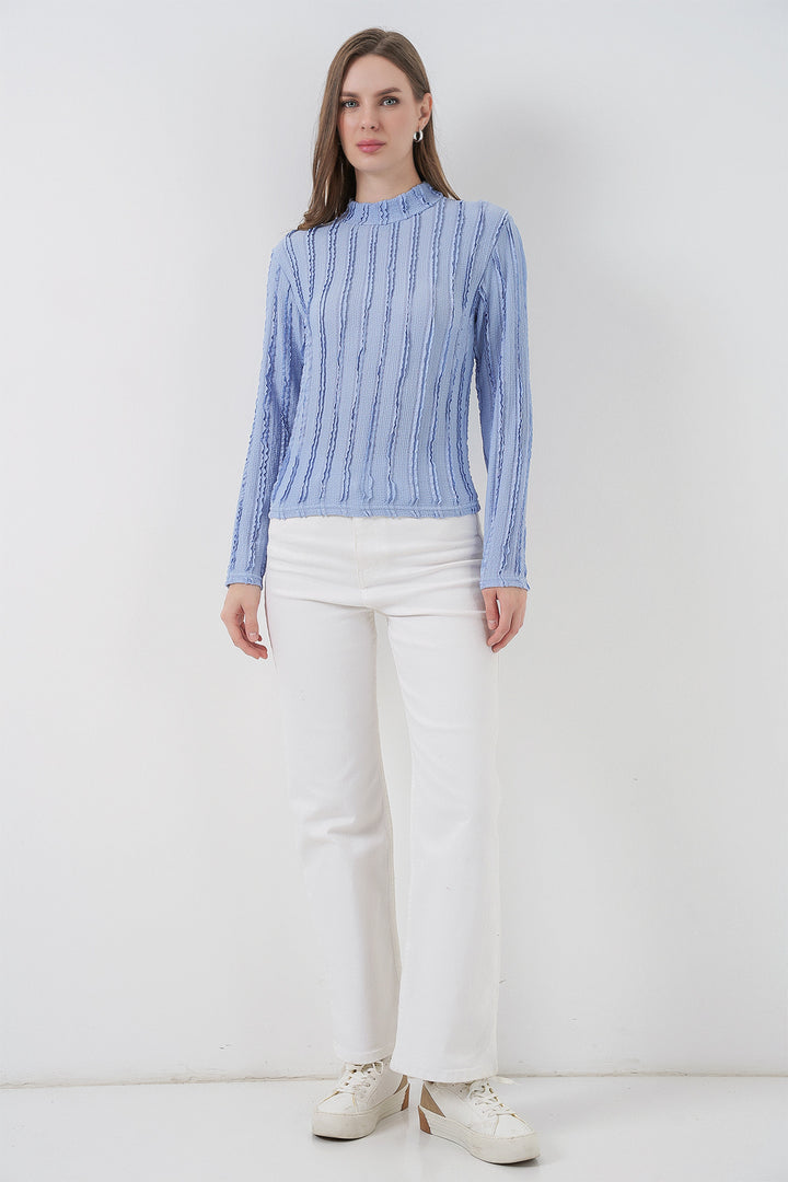 BGD Women Women's Textured Knit Flexible Blouse 975 - Blue - Methuen Town