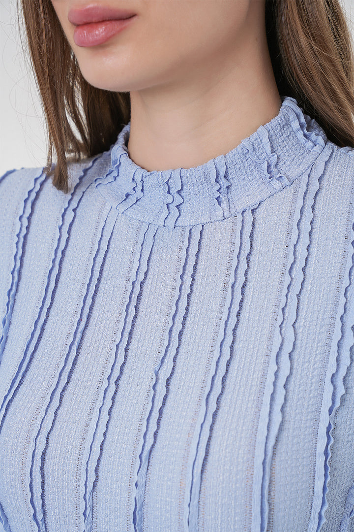 BGD Women Women's Textured Knit Flexible Blouse 975 - Blue - Methuen Town