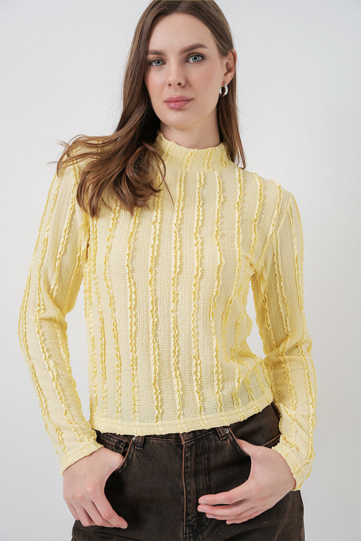 BGD Women Women's Textured Flexible Knit Blouse 975 - Yellow - Kehl