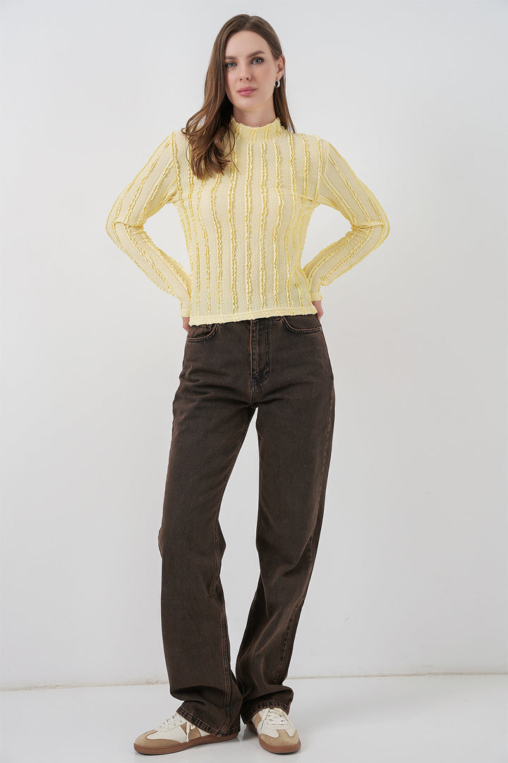 BGD Women Women's Textured Flexible Knit Blouse 975 - Yellow - Kehl