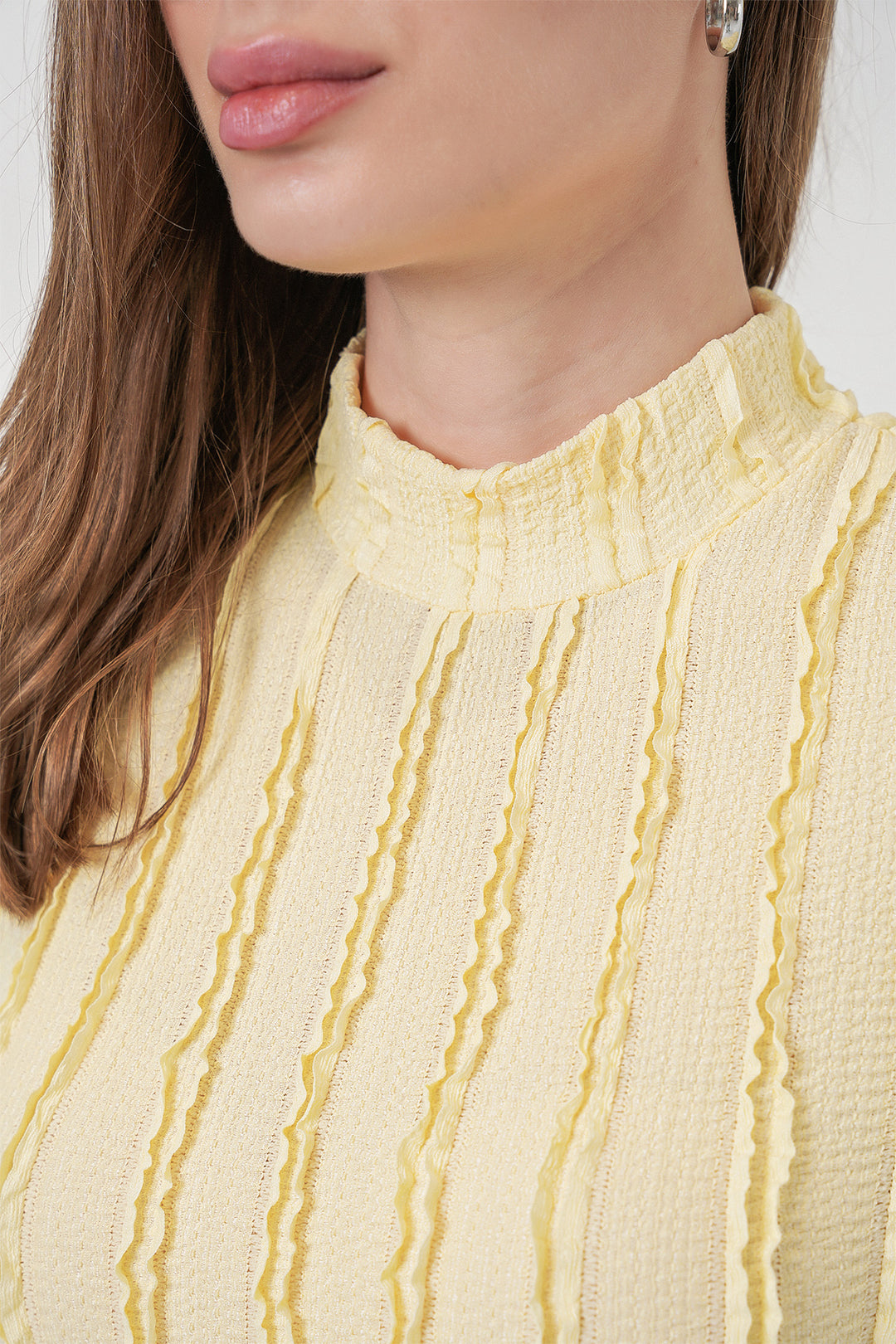 BGD Women Women's Textured Flexible Knit Blouse 975 - Yellow - Kehl