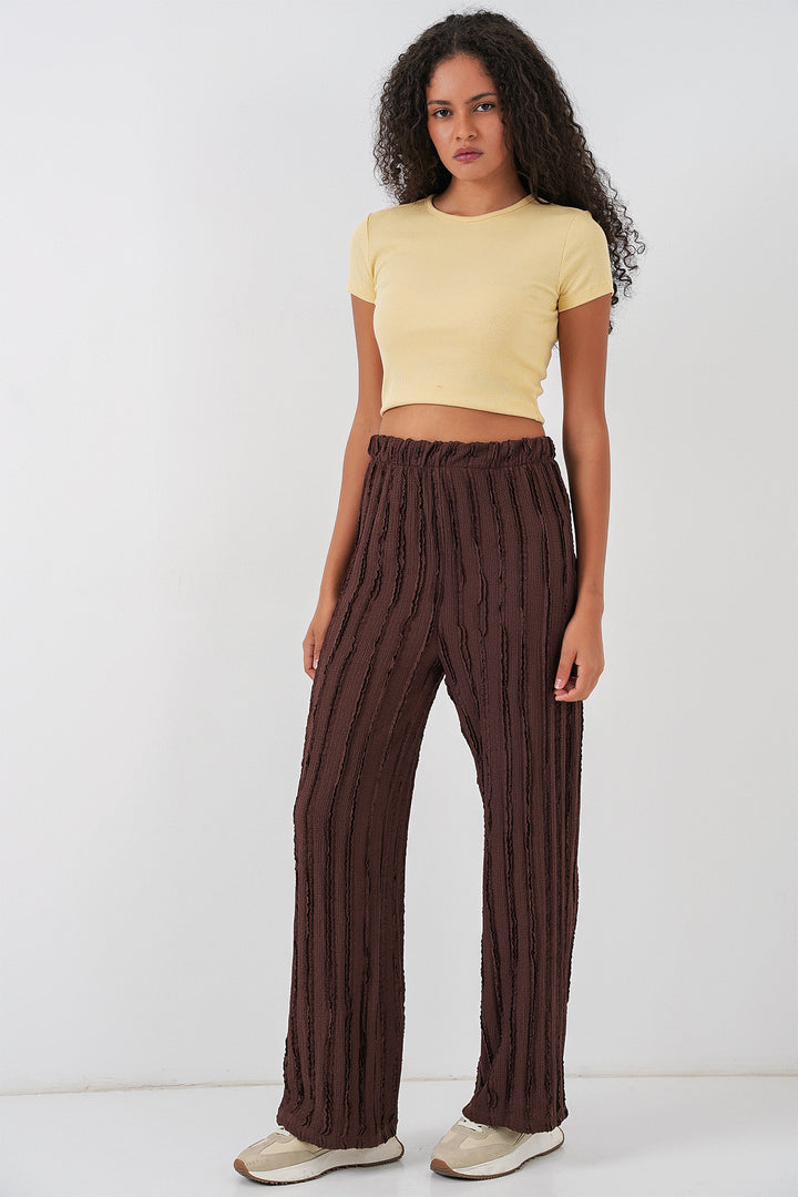 BGD Women Women's Textured Stretch Knit Pants 30057 - Brown - Apan
