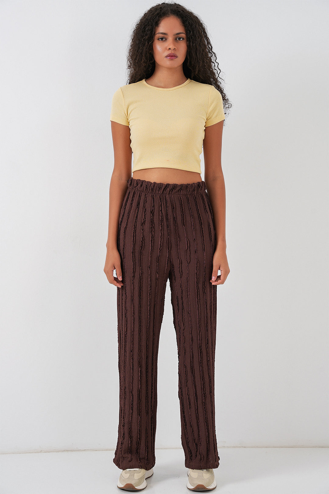 BGD Women Women's Textured Stretch Knit Pants 30057 - Brown - Apan