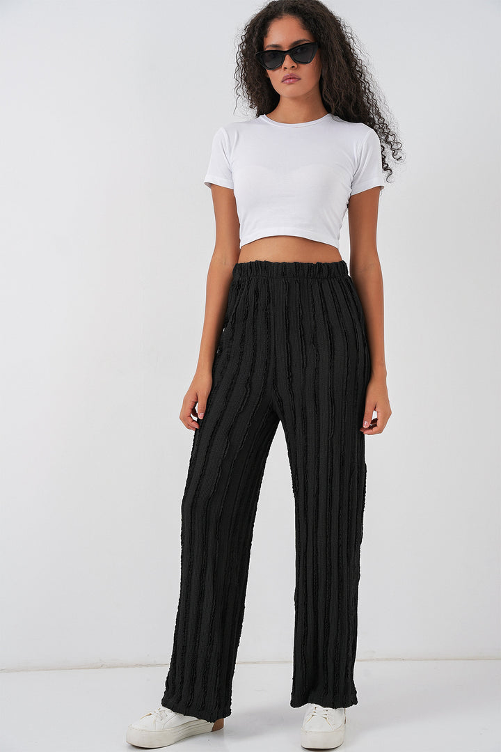 BGD Women Women's Textured Stretch Knit Pants 30057 - Black - Westminster