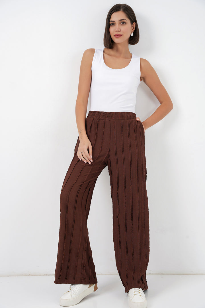 BGD Women Kadın Dokulu Esnek Örme Pantolon 30077 - Kahverengi - Narbonne