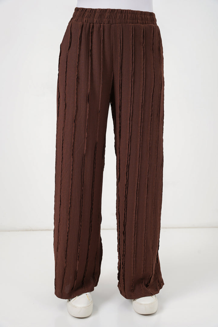 BGD Women Kadın Dokulu Esnek Örme Pantolon 30077 - Kahverengi - Narbonne