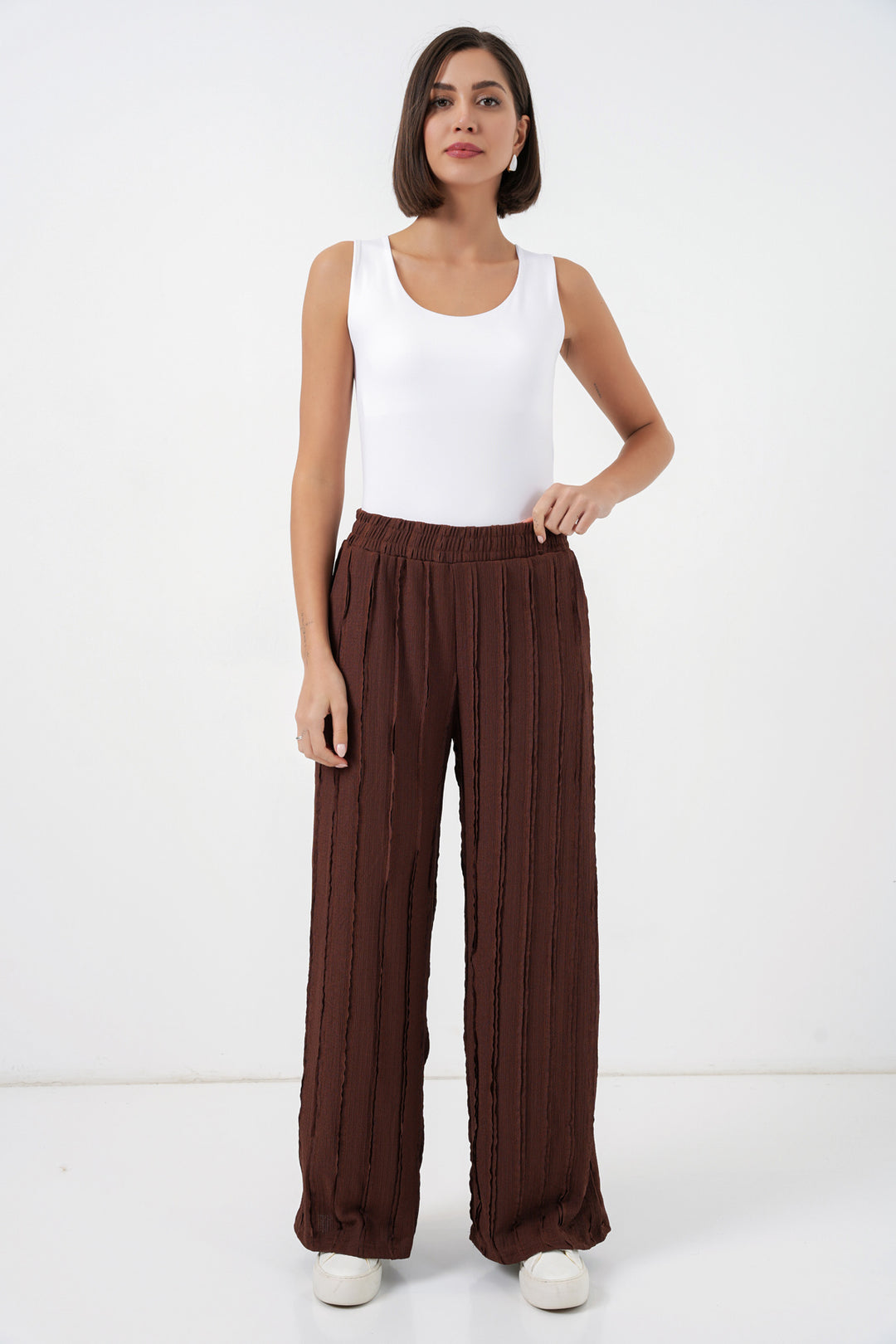 BGD Women Kadın Dokulu Esnek Örme Pantolon 30077 - Kahverengi - Narbonne