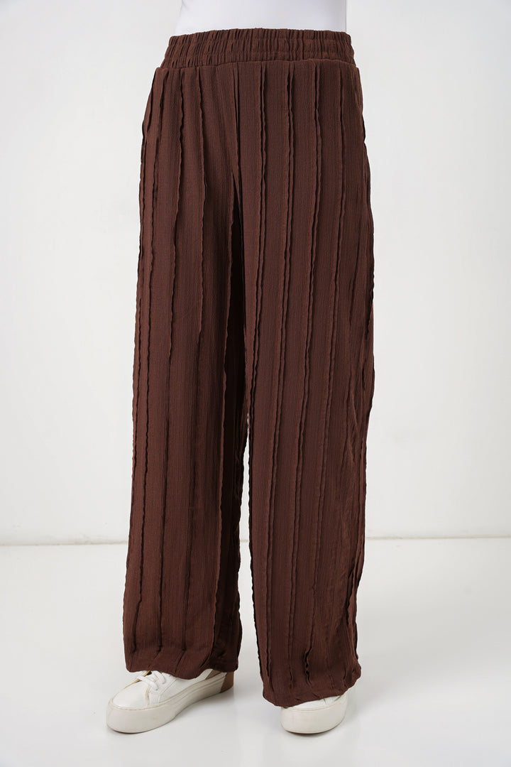 BGD Women Kadın Dokulu Esnek Örme Pantolon 30077 - Kahverengi - Narbonne