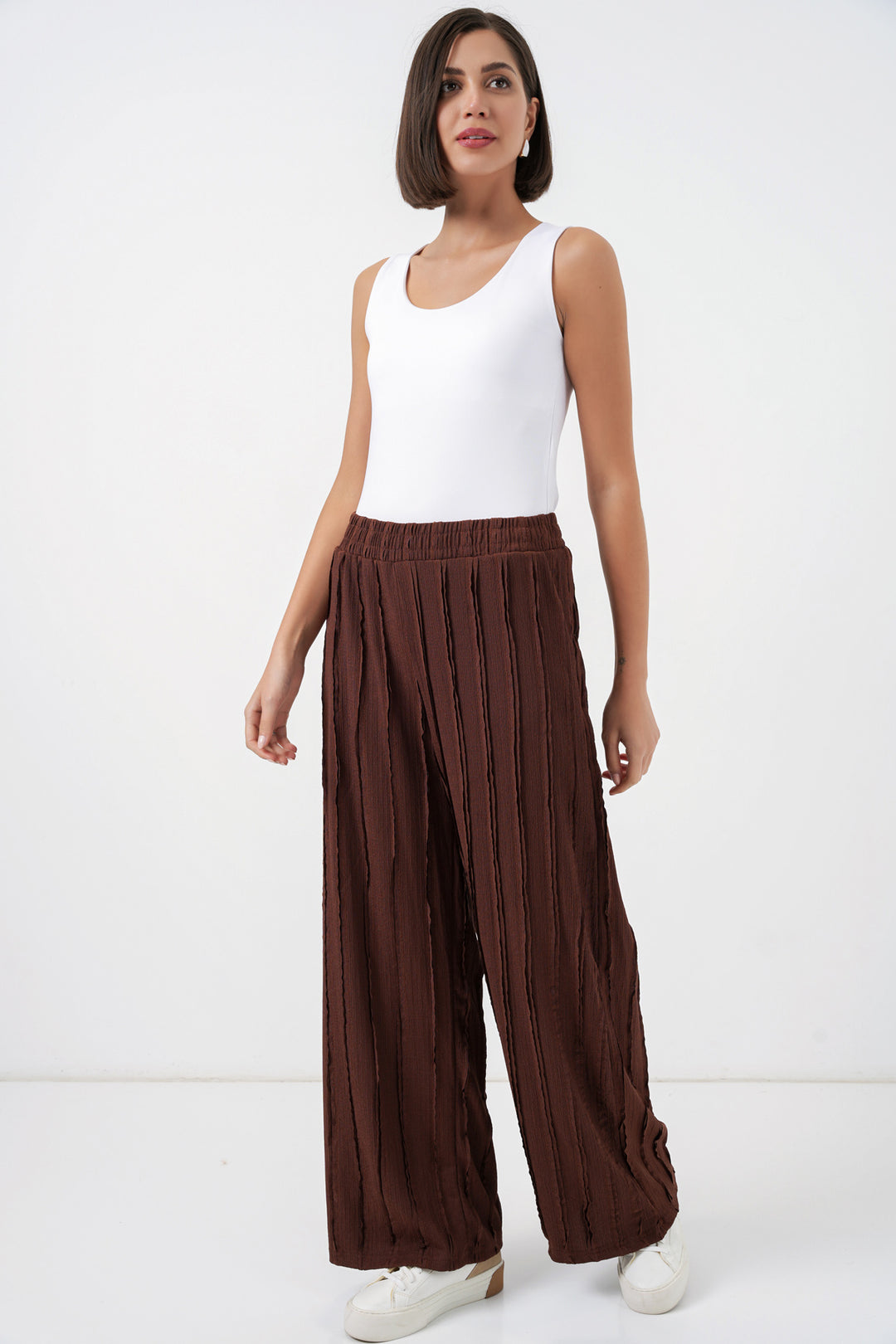 BGD Women Kadın Dokulu Esnek Örme Pantolon 30077 - Kahverengi - Narbonne