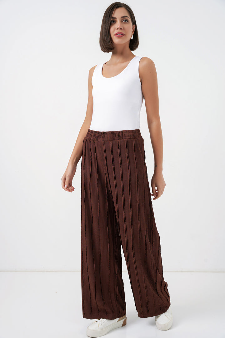 BGD Women Kadın Dokulu Esnek Örme Pantolon 30077 - Kahverengi - Narbonne