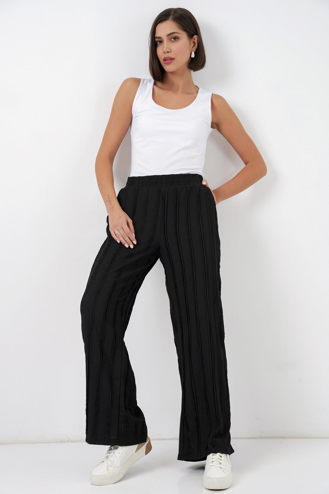 BGD Women Kadın Dokulu Esnek Örme Pantolon 30077 - Siyah - Buffalo