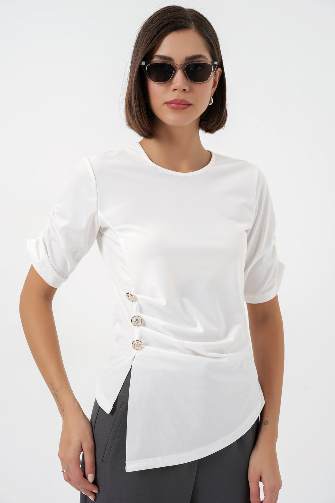 BGD Women Kadın Düğme Detaylı Sandy Bluz 992 - Beyaz - North Highlands