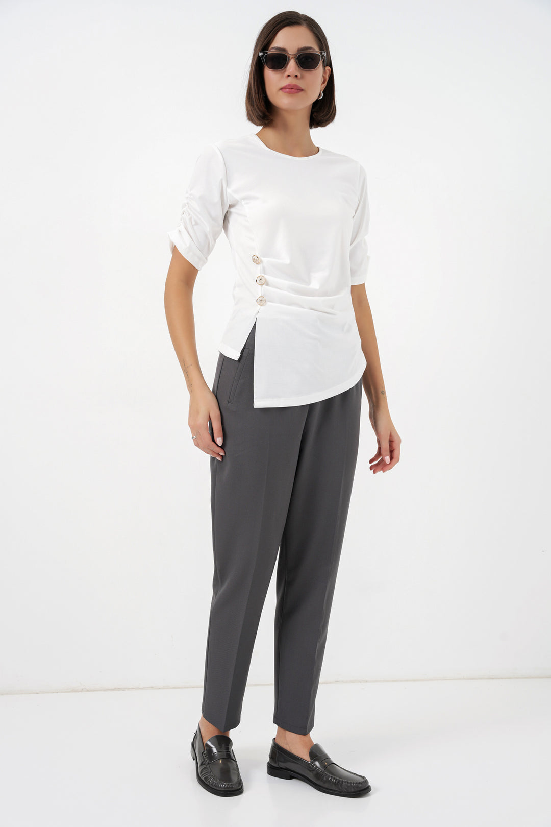 BGD Women Kadın Düğme Detaylı Sandy Bluz 992 - Beyaz - North Highlands