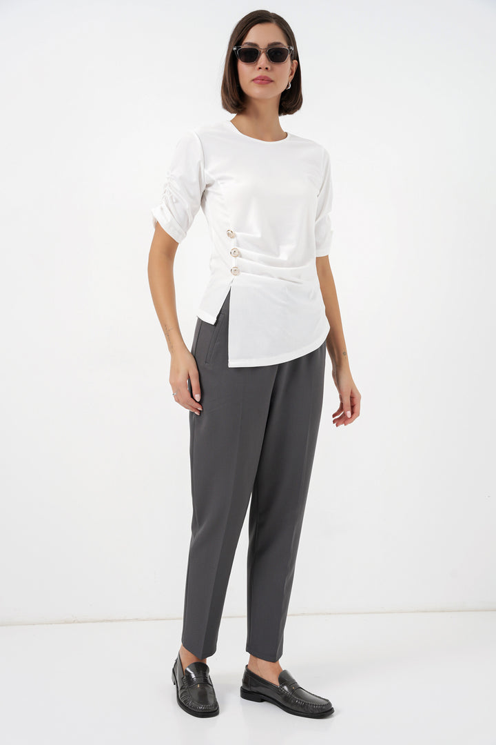 BGD Women Kadın Düğme Detaylı Sandy Bluz 992 - Beyaz - North Highlands