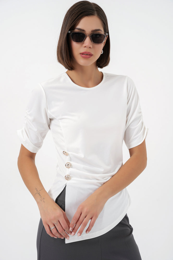 BGD Women Kadın Düğme Detaylı Sandy Bluz 992 - Beyaz - North Highlands
