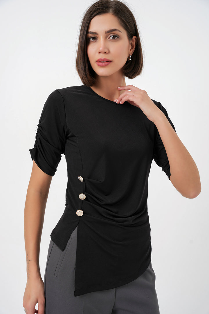 BGD Women Kadın Düğme Detaylı Sandy Bluz 992 - Siyah - Grimsby