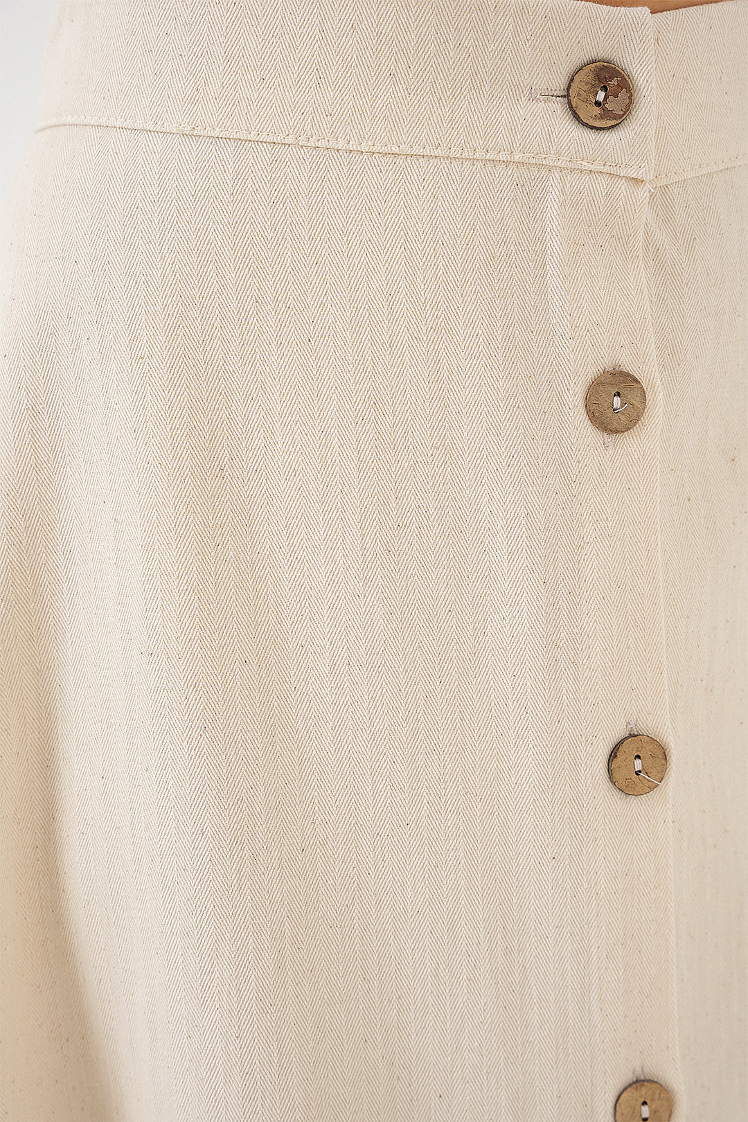 BGD Women Woman Buttoned Linen Long Skirt 8046 - Cream - Irákleio