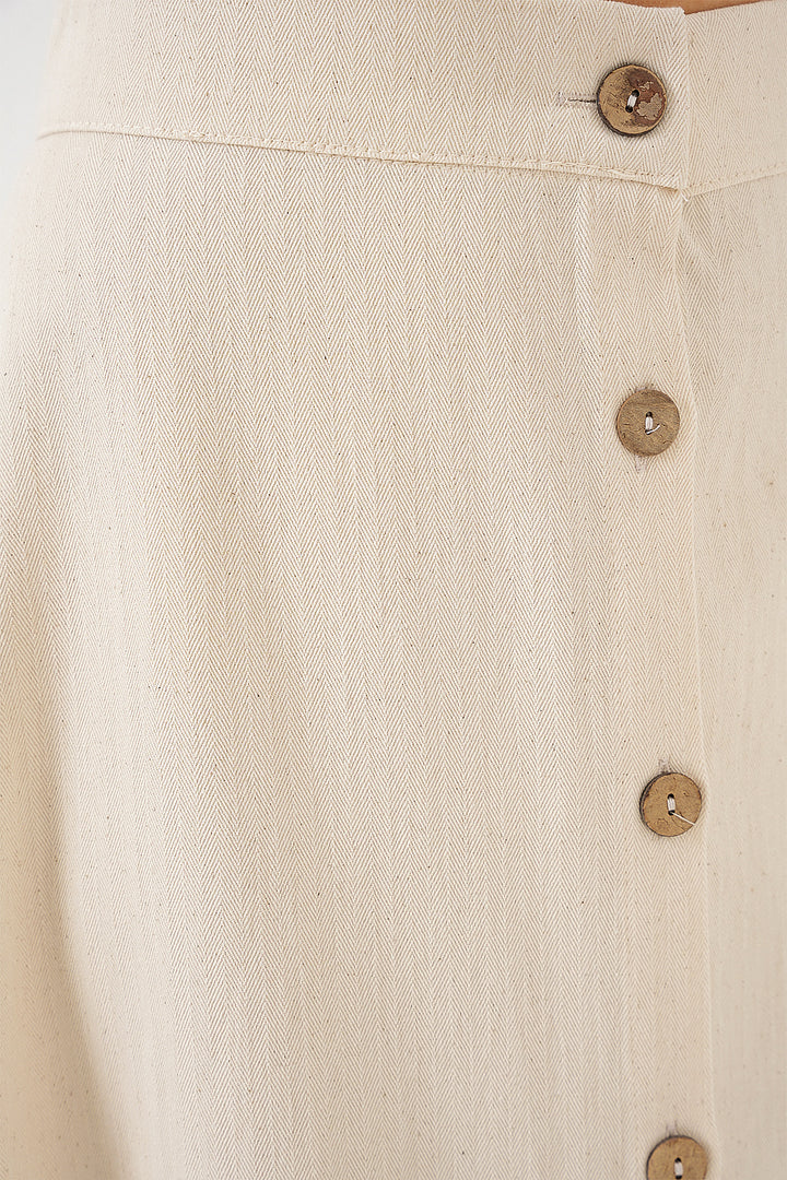 BGD Women Woman Buttoned Linen Long Skirt 8046 - Cream - Irákleio