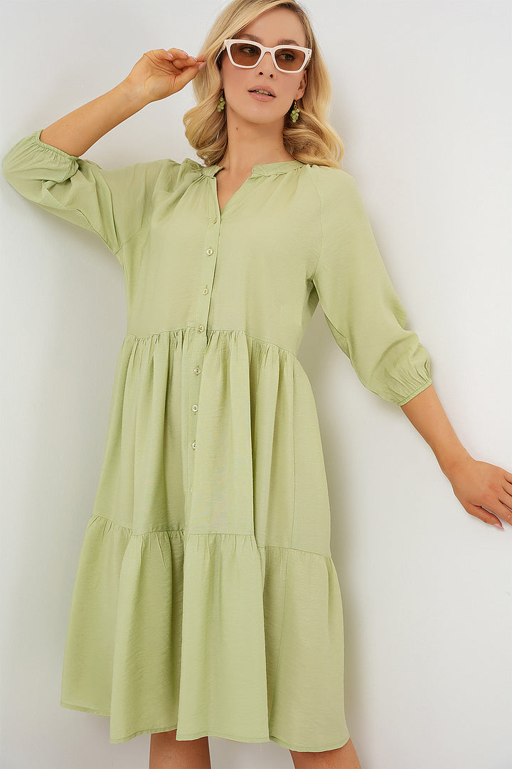 BGD Women Women's Buttoned Short Sleeve Dress 2559 - Dark Green - Villa Victoria