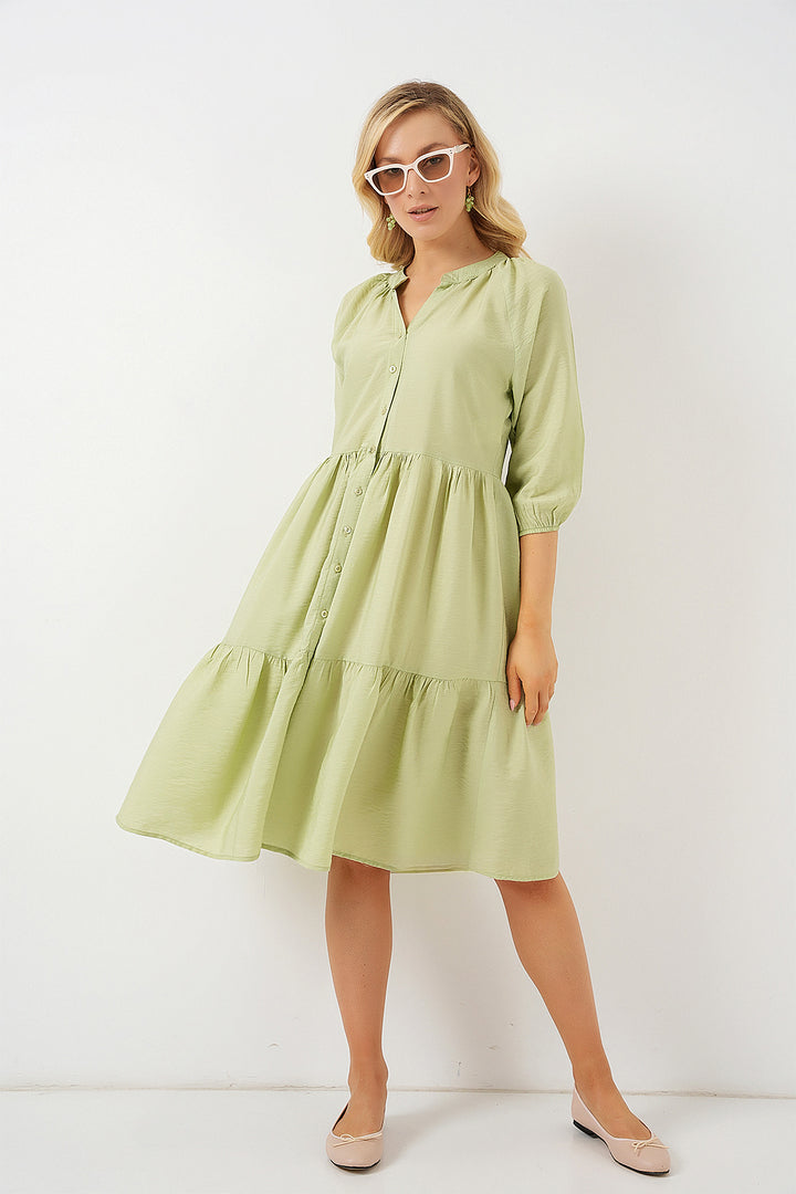 BGD Women Women's Buttoned Short Sleeve Dress 2559 - Dark Green - Villa Victoria