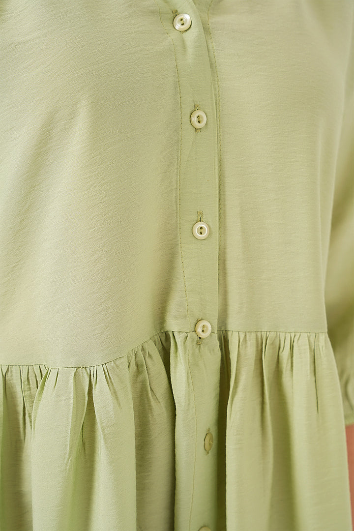 BGD Women Women's Buttoned Short Sleeve Dress 2559 - Dark Green - Villa Victoria