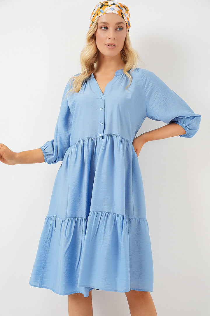 BGD Women Women's Buttoned Short Sleeve Dress 2559 - Indigo - West Fargo