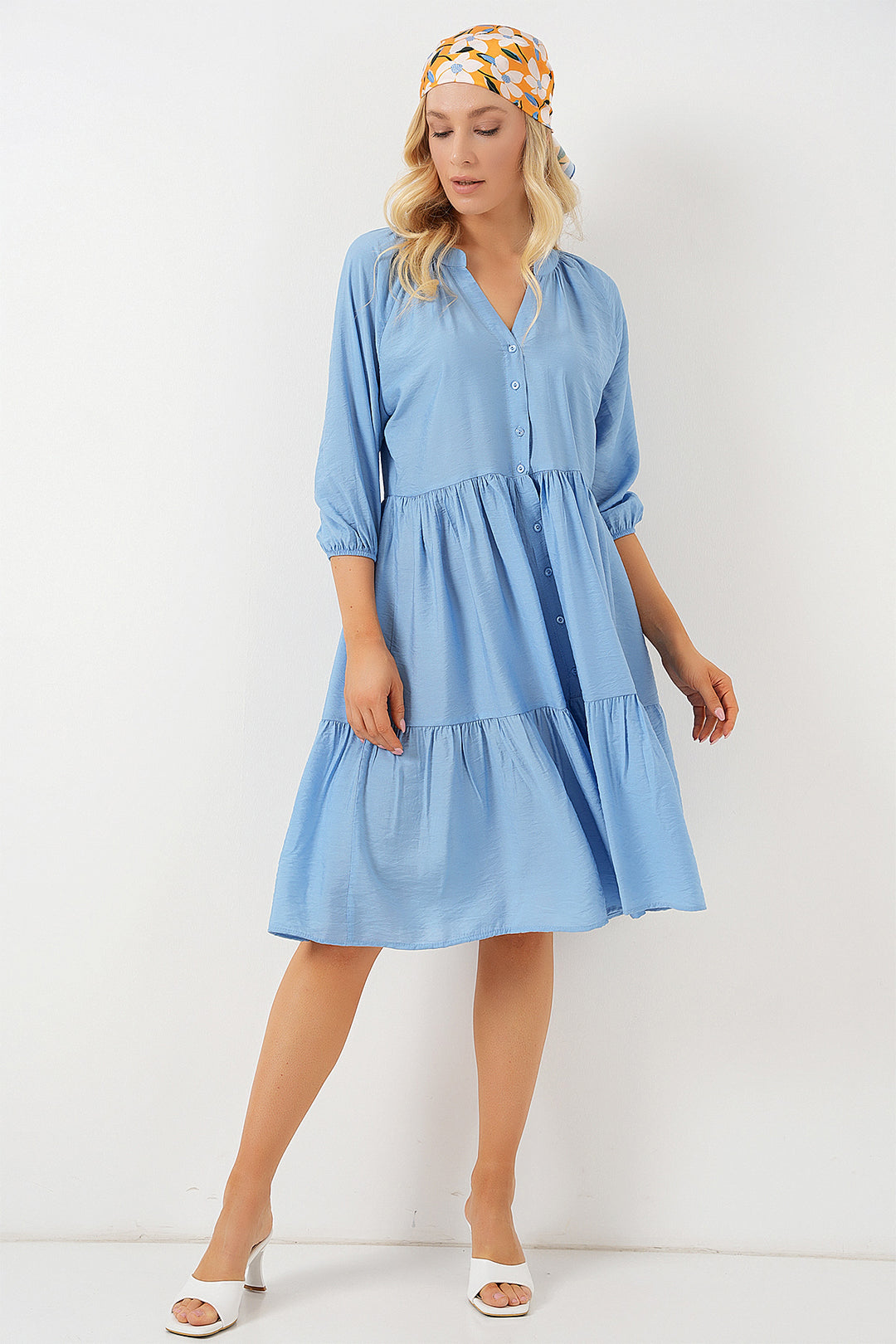 BGD Women Women's Buttoned Short Sleeve Dress 2559 - Indigo - West Fargo