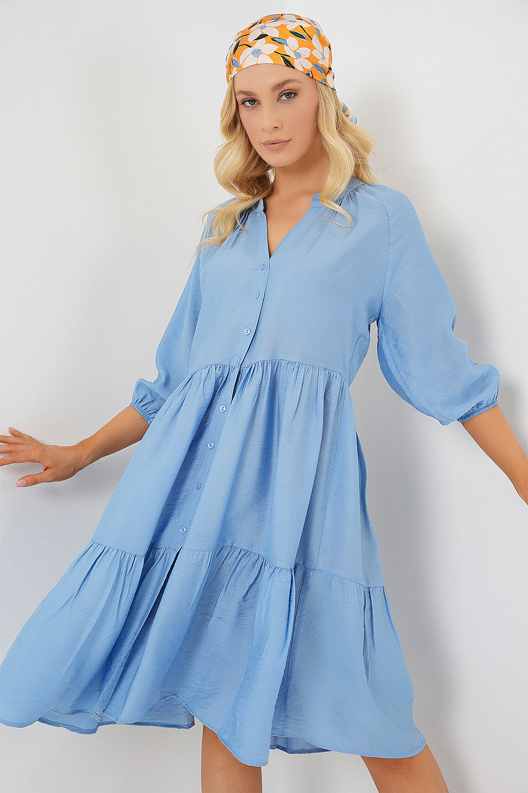 BGD Women Women's Buttoned Short Sleeve Dress 2559 - Indigo - West Fargo