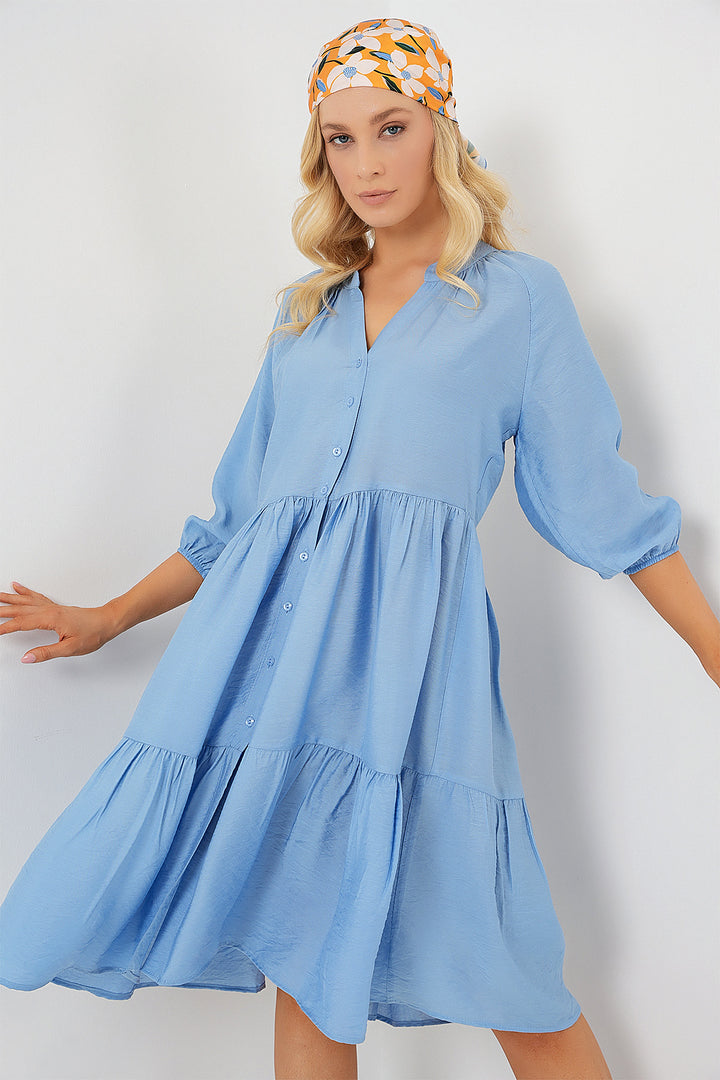 BGD Women Women's Buttoned Short Sleeve Dress 2559 - Indigo - West Fargo