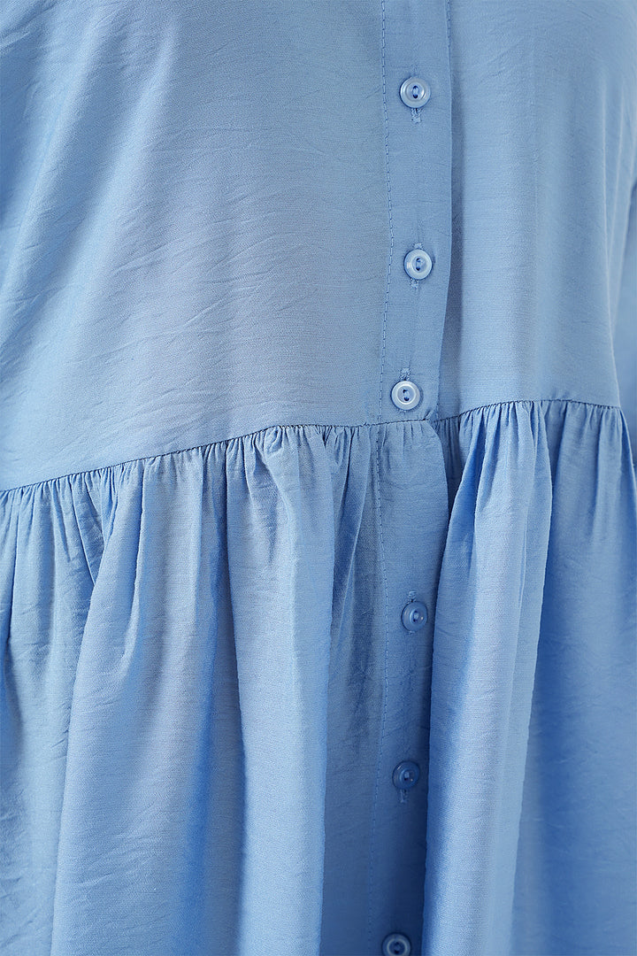 BGD Women Women's Buttoned Short Sleeve Dress 2559 - Indigo - West Fargo
