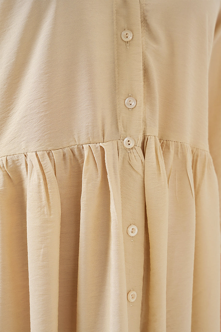 BGD Women Women's Buttoned Short Sleeve Dress 2559 - Cream - Stade