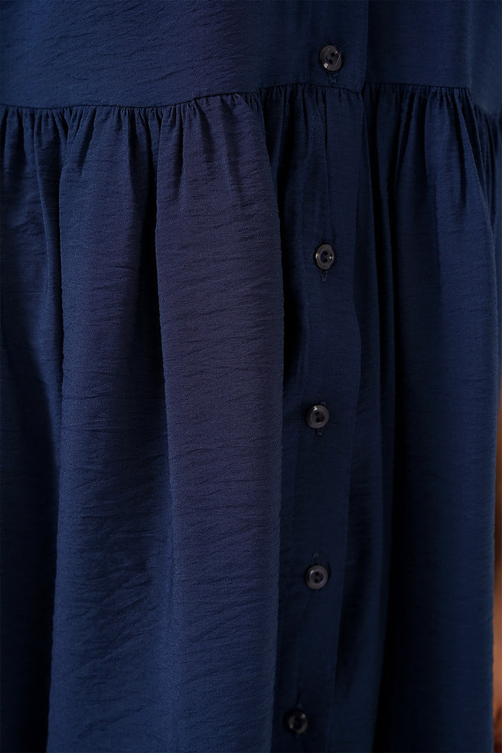BGD Women Women's Buttoned Short Sleeve Dress 2559 - Navy Blue - League City