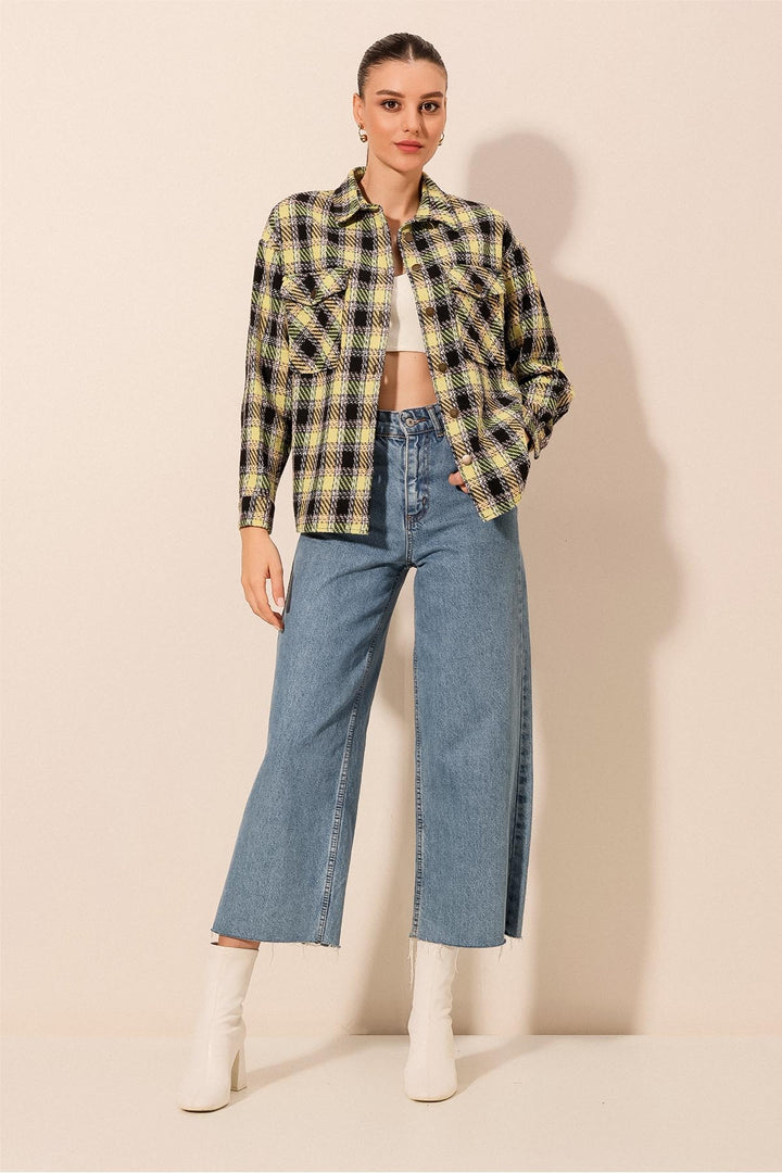 BGD Women Kadın Ekose Desen Oversize Oduncu Gömlek 3854 - A.Yeşil - Pedro Celestino Negrete