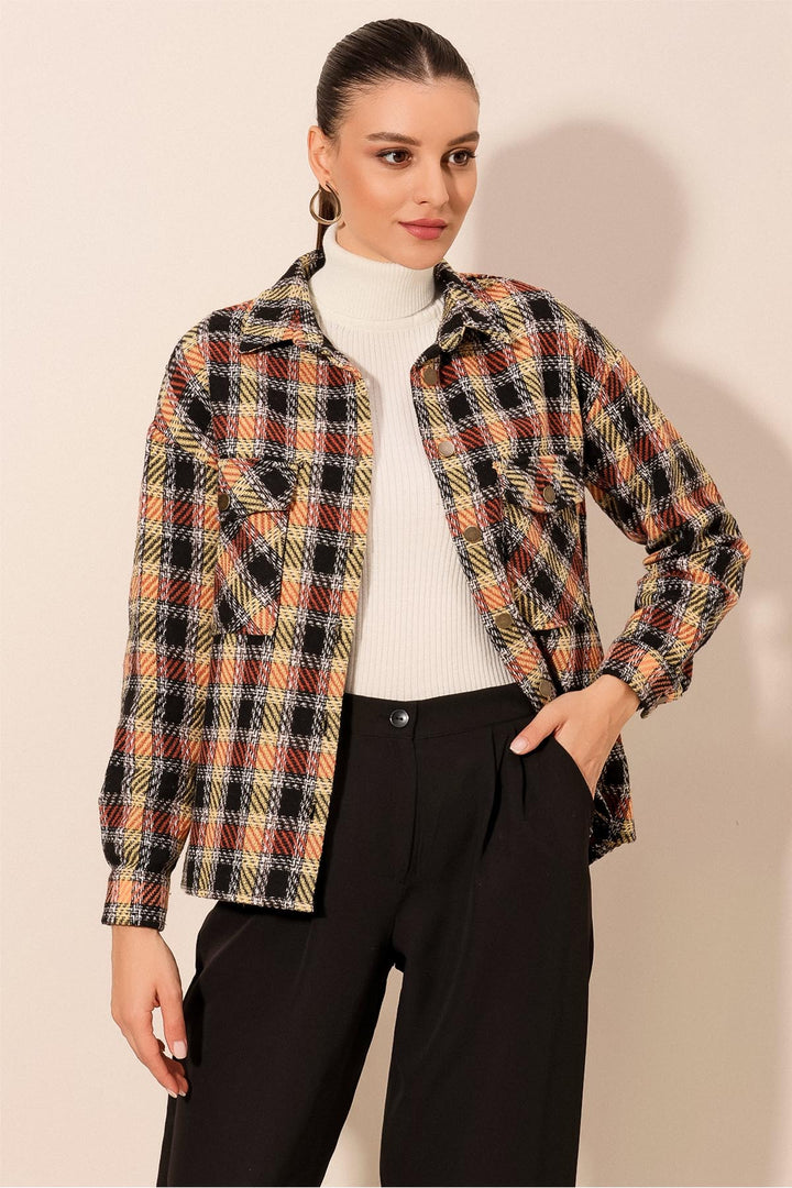 BGD Women Women's Plaid Pattern Oversized Lumberjack Shirt 3854 - Brick Red - Jiquílpan de Juárez