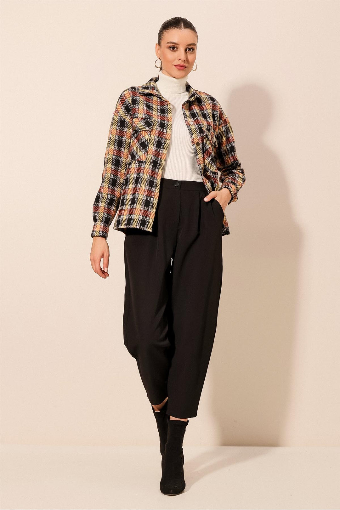 BGD Women Women's Plaid Pattern Oversized Lumberjack Shirt 3854 - Brick Red - Jiquílpan de Juárez