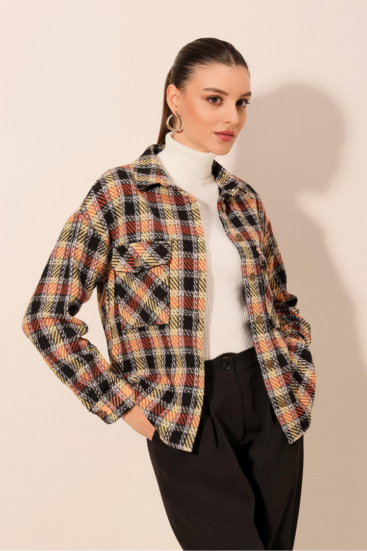 BGD Women Women's Plaid Pattern Oversized Lumberjack Shirt 3854 - Brick Red - Jiquílpan de Juárez