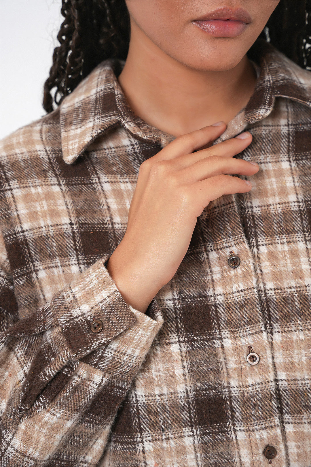 BGD Women Kadın Ekose Desen Oversize Oduncu Gömlek 3854 - E. Kahve - Chaves