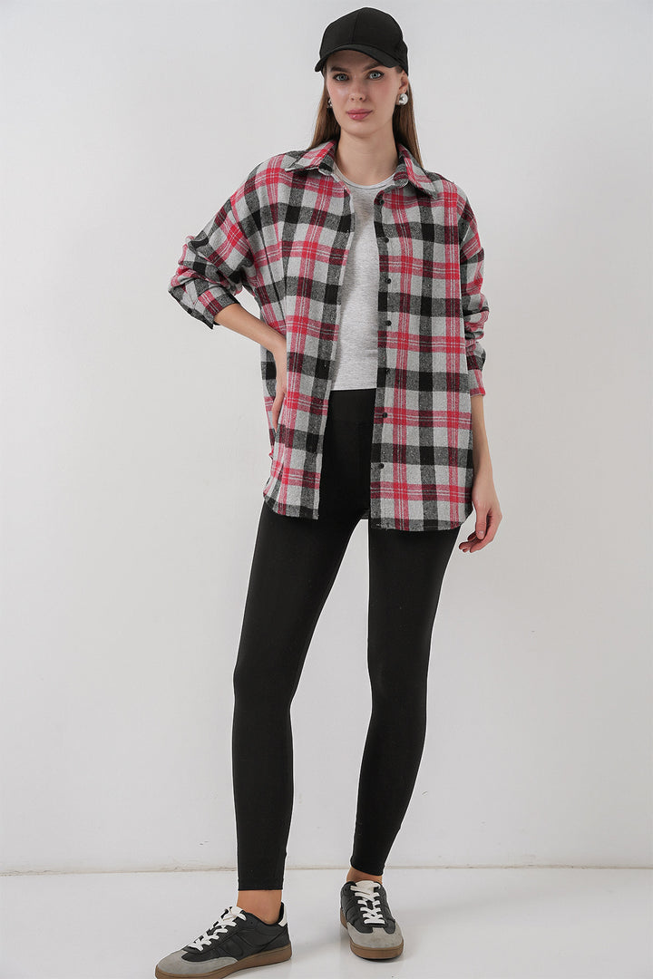 BGD Women Woman Plaid Pattern Oversized Lumberjack Shirt 3854 Pomegranate - Niagara Falls