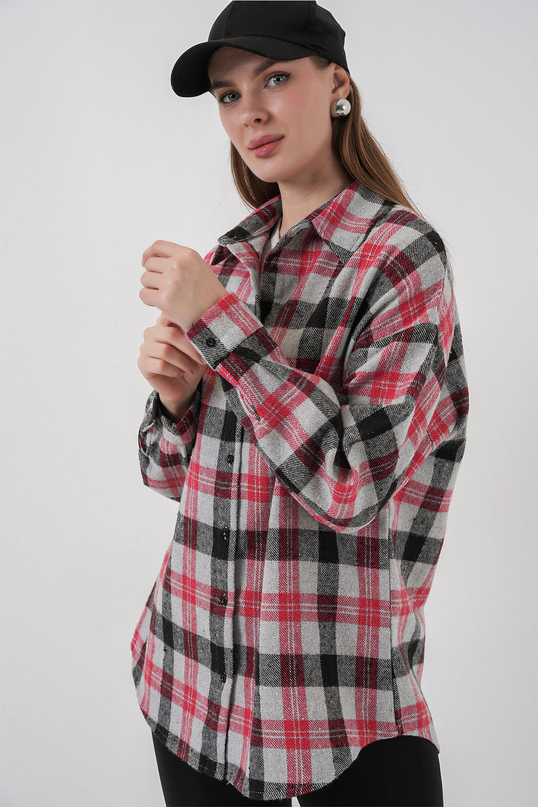 BGD Women Woman Plaid Pattern Oversized Lumberjack Shirt 3854 Pomegranate - Niagara Falls