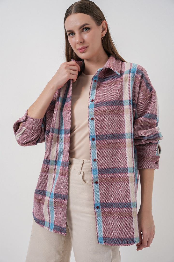 BGD Women Women's Plaid Pattern Oversized Lumberjack Shirt 3854 Pink - Cwmbran