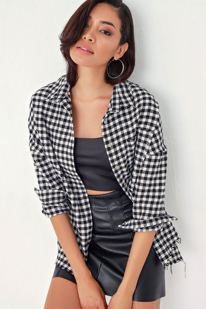 BGD Women Women's Plaid Pattern Oversized Lumberjack Shirt 3854 - Black - White - Ocala