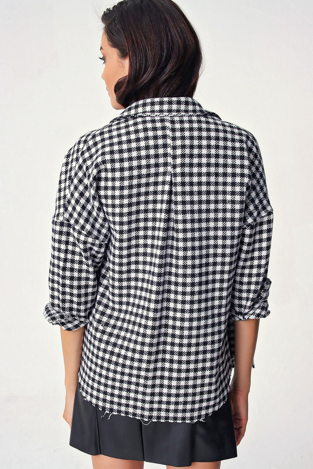 BGD Women Women's Plaid Pattern Oversized Lumberjack Shirt 3854 - Black - White - Ocala