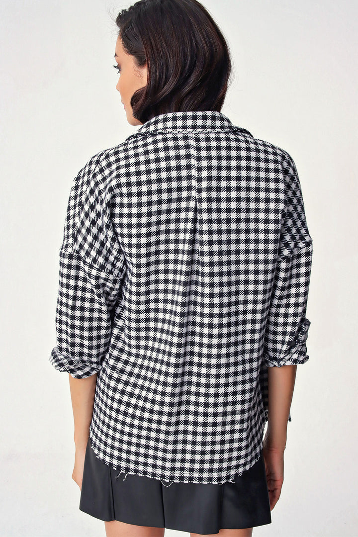 BGD Women Women's Plaid Pattern Oversized Lumberjack Shirt 3854 - Black - White - Ocala