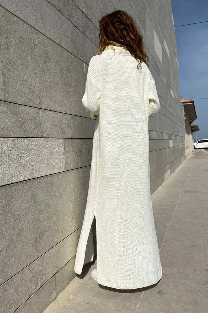 GNS Woman Ecru Slit فضفاض طويل المعطف اللباس Cck95007 - Korydallós