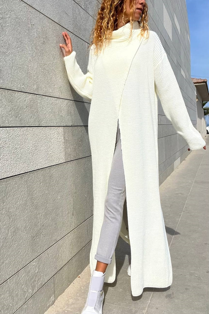 GNS Woman Ecru Slit فضفاض طويل المعطف اللباس Cck95007 - Korydallós