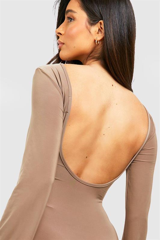 MDX Beige Boat Neck Back Detail Maxi Long Dress MG1993 - Crosby