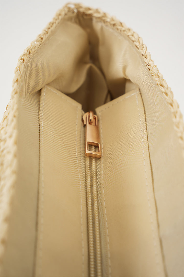 BGD Women Woman Zippered Straw Bag 010189 - Beige - Vlissingen