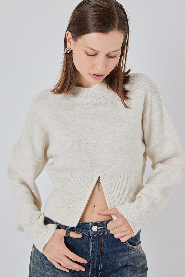 BGD Women Women's Zippered Knit Sweater 15937 - Ecru - Maisons-Alfort