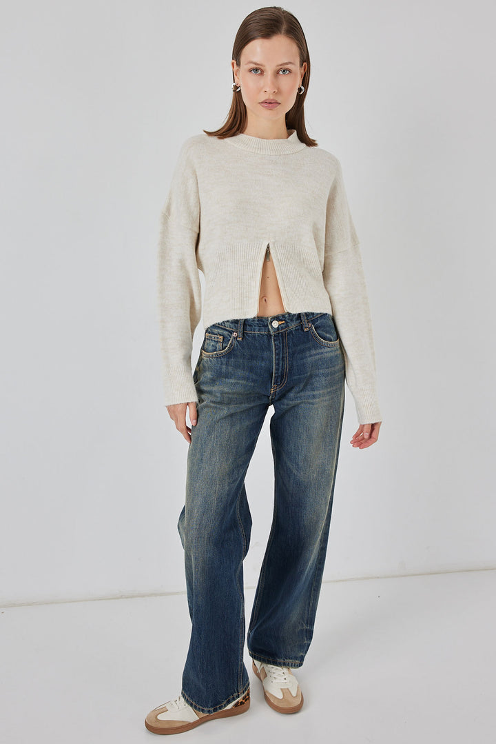 BGD Women Women's Zippered Knit Sweater 15937 - Ecru - Maisons-Alfort