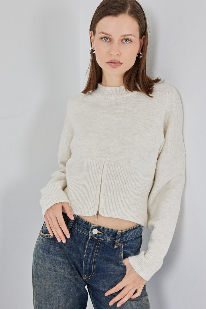BGD Women Women's Zippered Knit Sweater 15937 - Ecru - Maisons-Alfort
